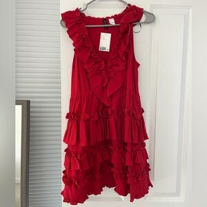 Divided Red Ruffled Kids Dress
